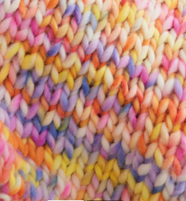 voorbeeld van hoe kort verloop breigaren er gebreid uit kan zien